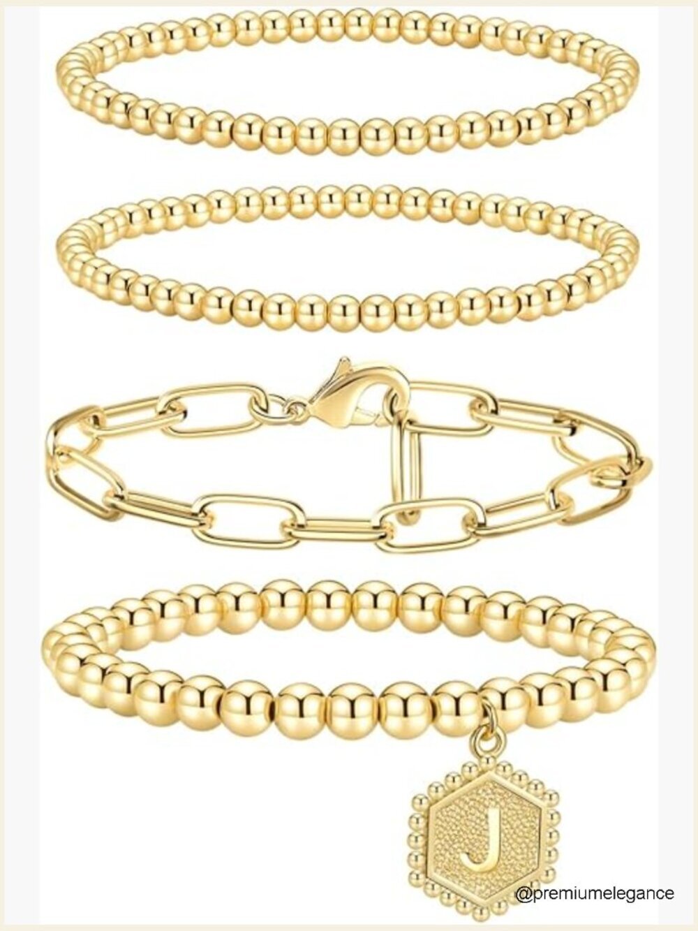 14K Gold Plated Initial Beaded Bracelet Set Stretch Stackable Trendy Jewelry